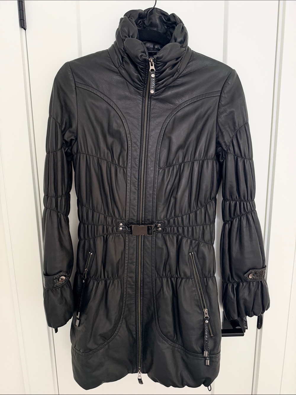 Black Women's Quilted Italian Leather Jacket with Belt